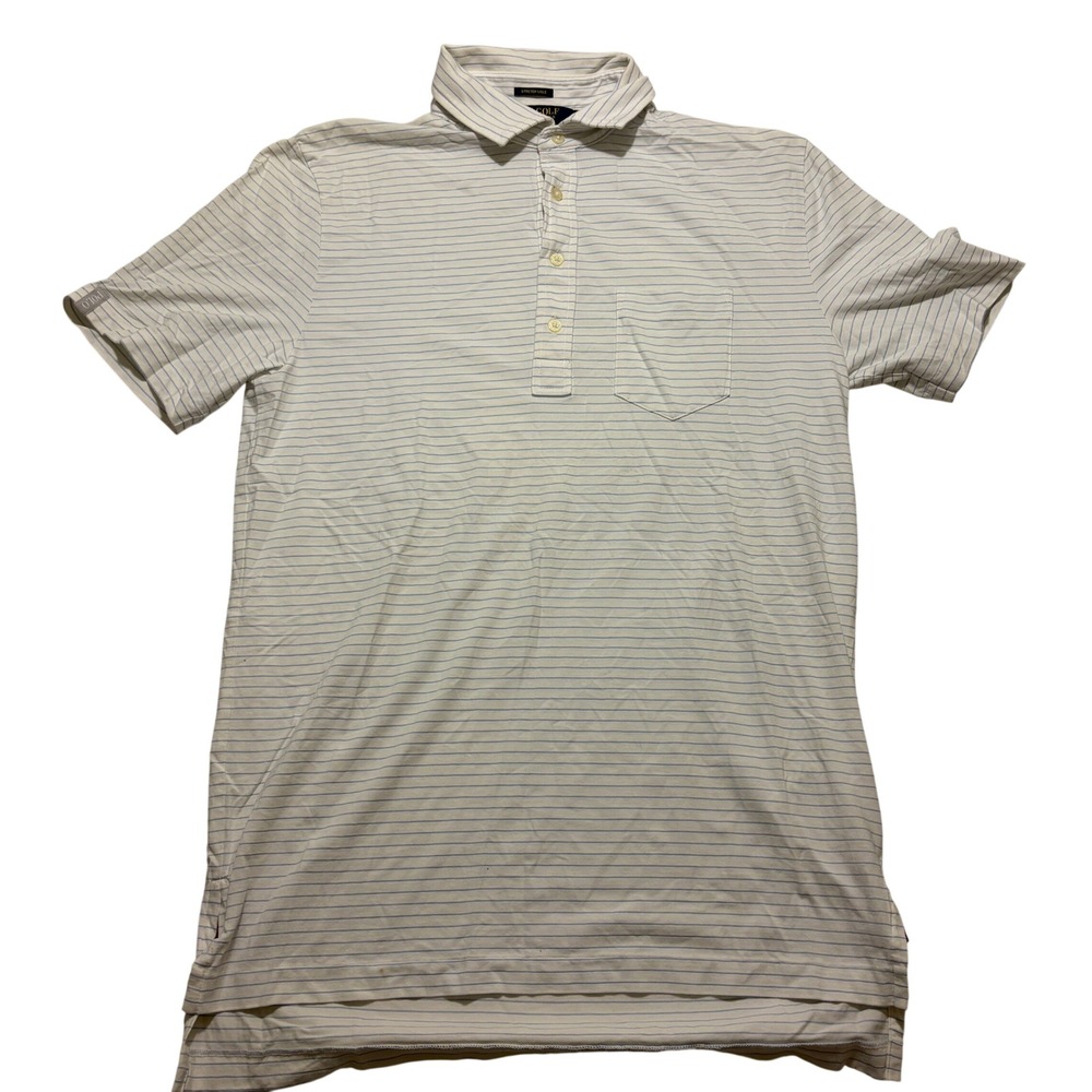 Polo Golf Ralph Lauren Mens Small White Blue Striped Stretch Lisle Polo Shirt